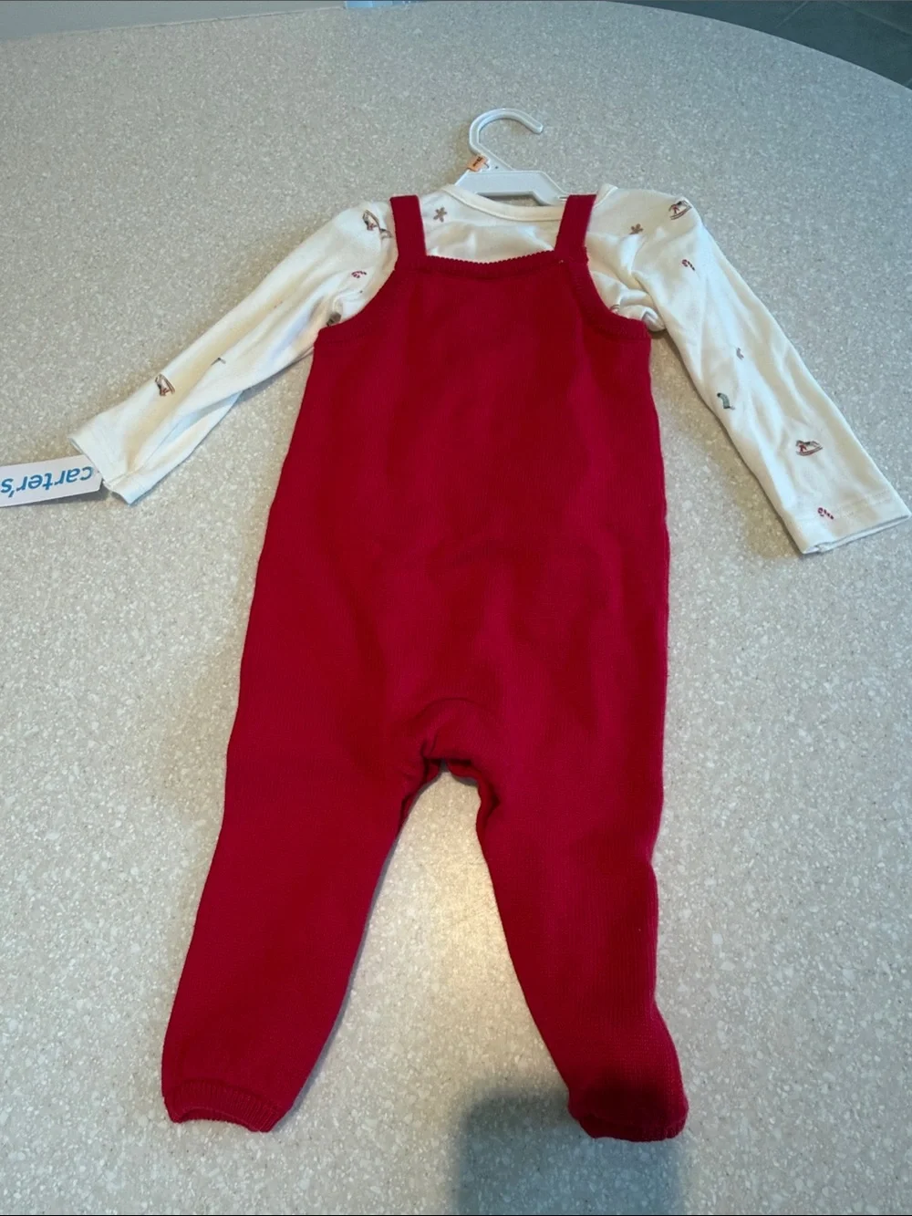 Carter's Red Knit Baby Overalls with Gingerbread Pocket
